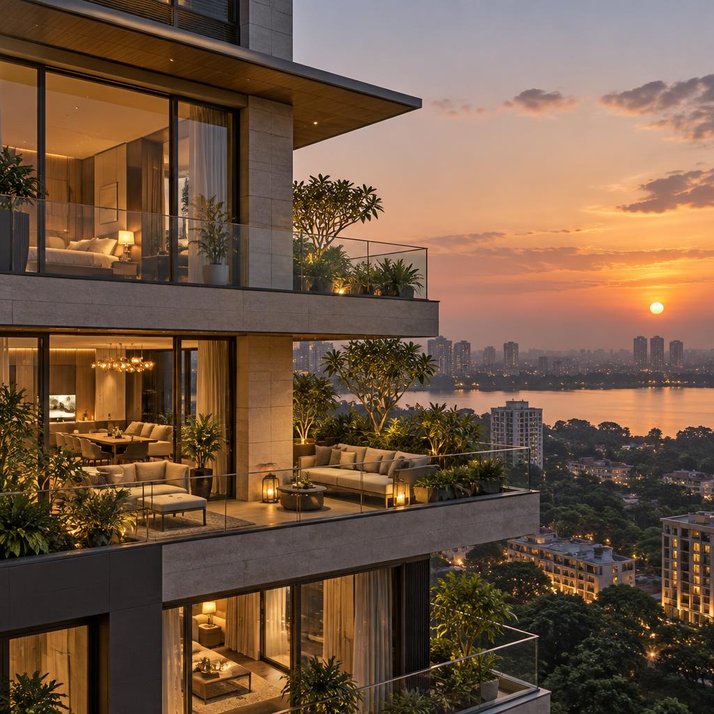 Luxury city residence at sunset